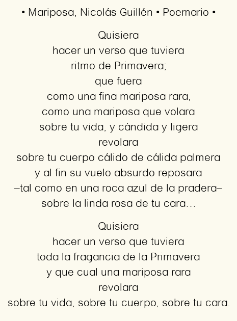 Imagen con el poema Mariposa, por Nicolás Guillén