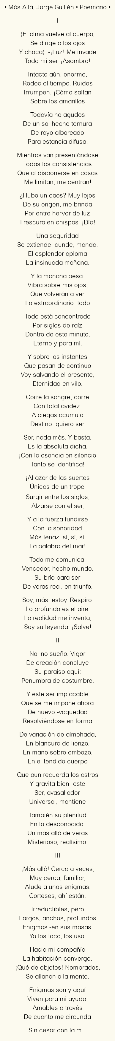 Imagen con el poema Más Allá, por Jorge Guillén