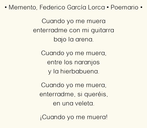 Imagen con el poema Memento, por Federico García Lorca