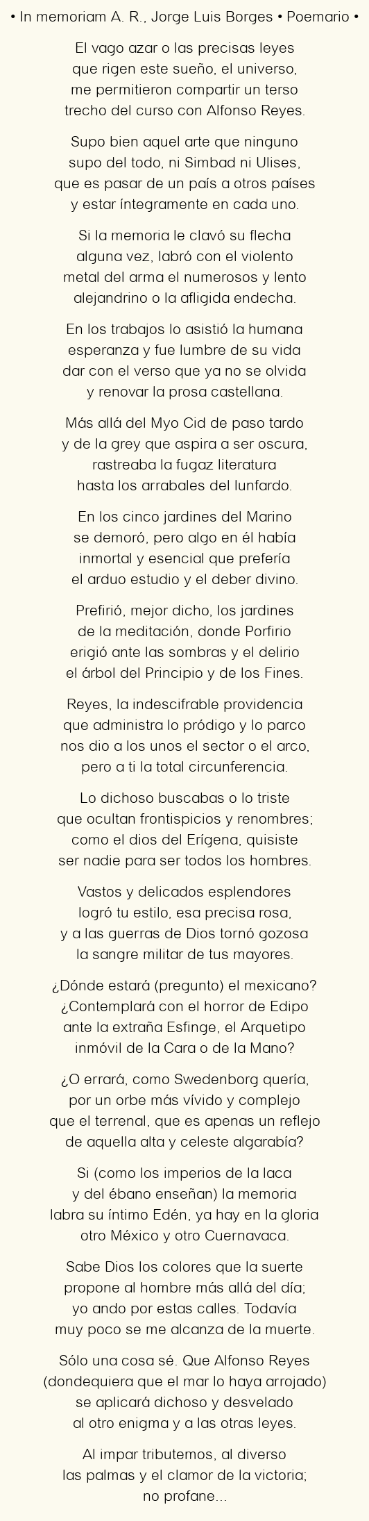 Imagen con el poema In memoriam A. R., por Jorge Luis Borges