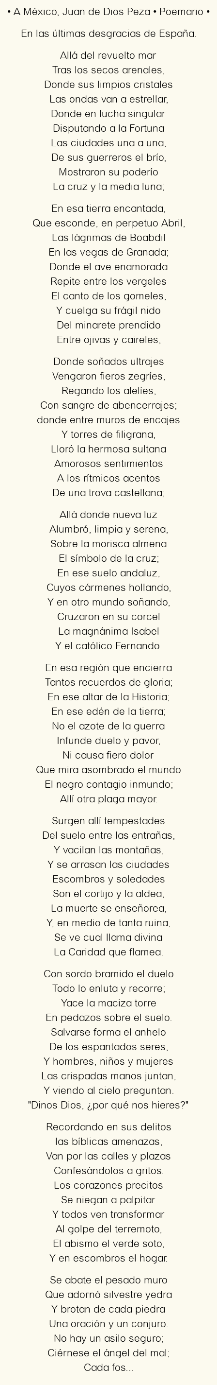 Imagen con el poema A México, por Juan de Dios Peza