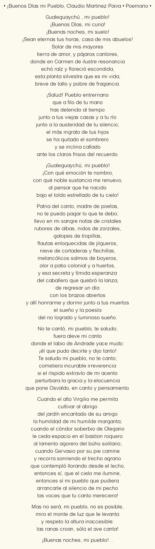 Imagen con el poema ¡Buenos Días mi Pueblo, por Claudio Martinez Paiva