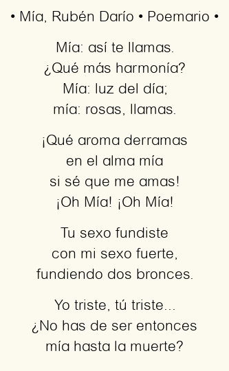 Imagen con el poema Mía, por Rubén Darío
