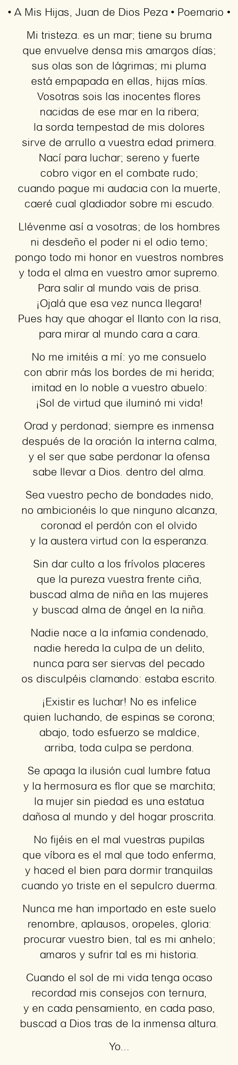 Imagen con el poema A Mis Hijas, por Juan de Dios Peza