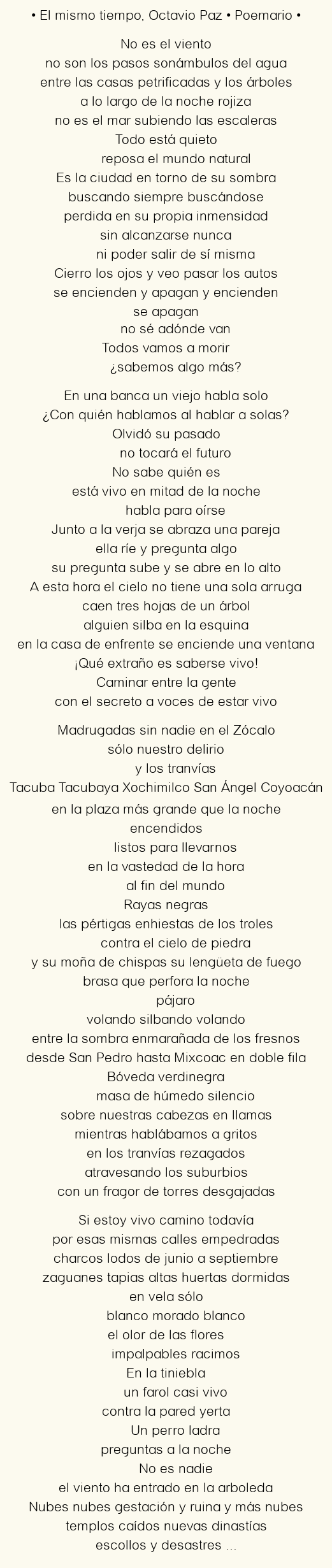 Imagen con el poema El mismo tiempo, por Octavio Paz