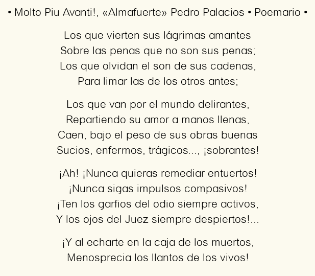 Imagen con el poema Molto Piu Avanti!, por «Almafuerte» Pedro Palacios