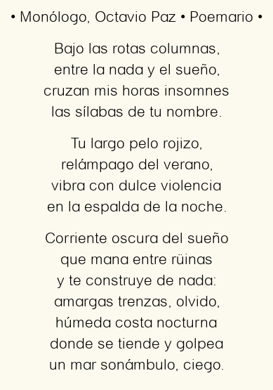 Imagen con el poema Monólogo, por Octavio Paz