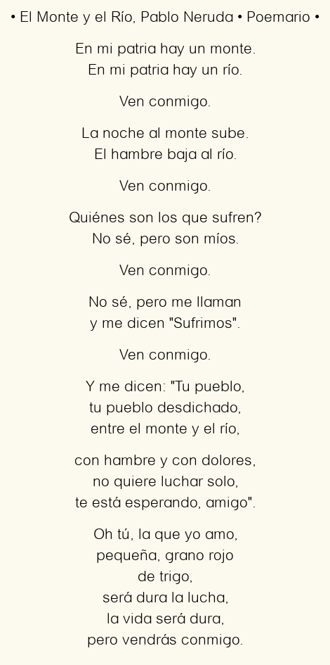 Imagen con el poema El Monte y el Río, por Pablo Neruda