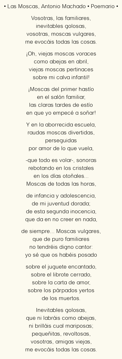 Imagen con el poema Las Moscas, por Antonio Machado