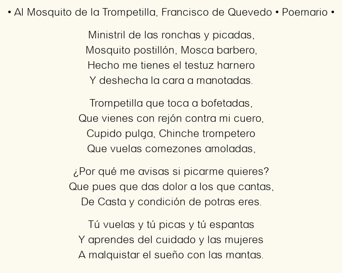 Al Mosquito de la Trompetilla, por Francisco de Quevedo