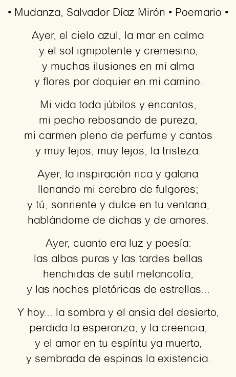 Imagen con el poema Mudanza, por Salvador Díaz Mirón