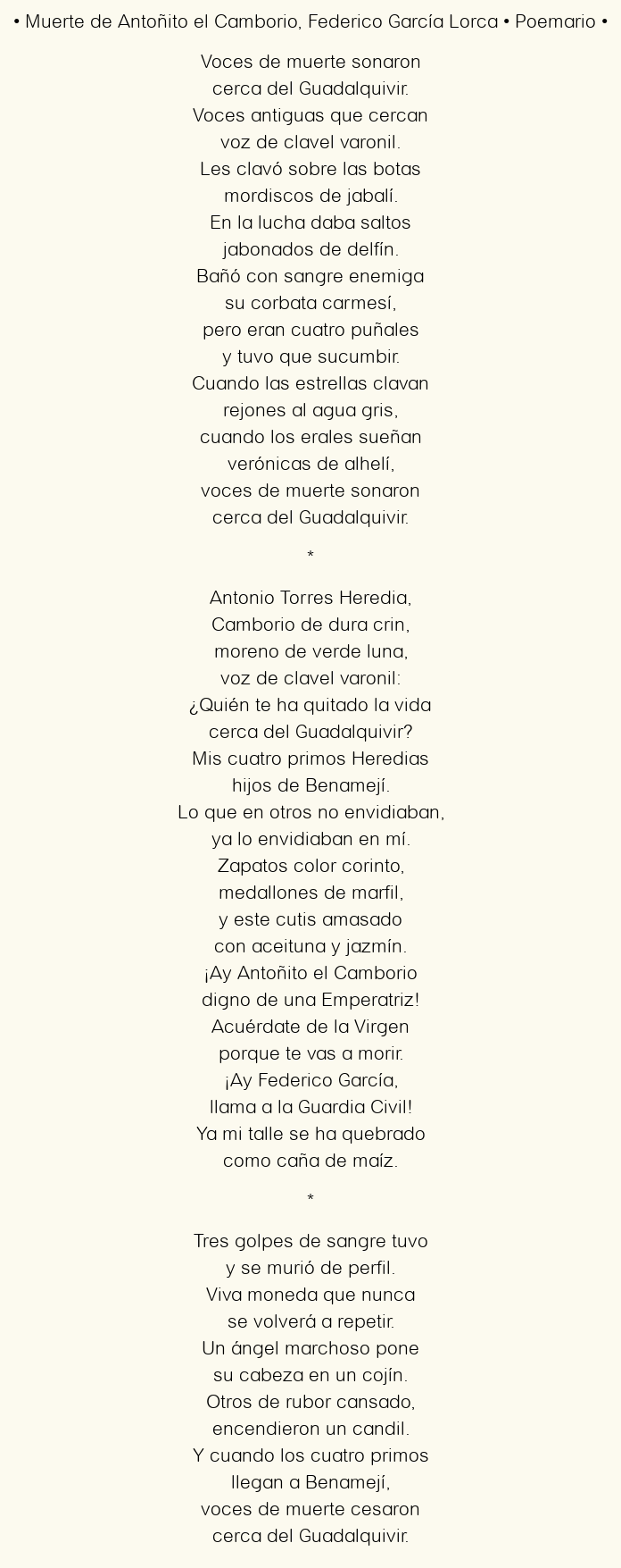 Imagen con el poema Muerte de Antoñito el Camborio, por Federico García Lorca