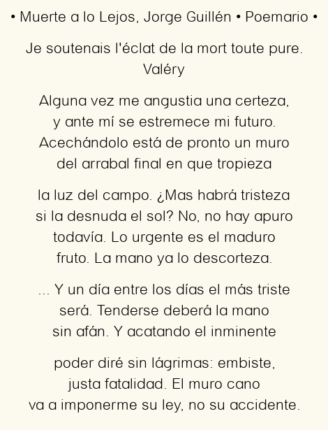 Imagen con el poema Muerte a lo Lejos, por Jorge Guillén