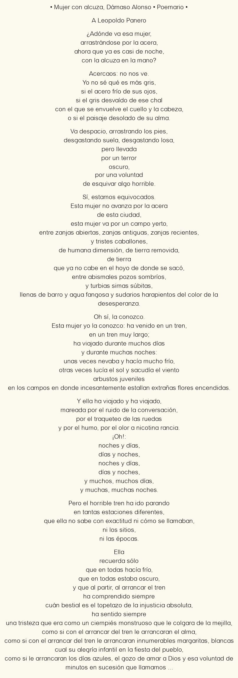 Imagen con el poema Mujer con alcuza, por Dámaso Alonso