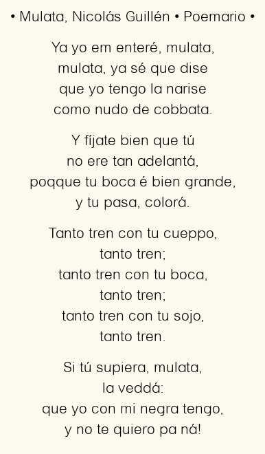 Imagen con el poema Mulata, por Nicolás Guillén