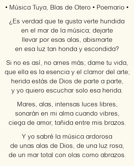 Imagen con el poema Música Tuya, por Blas de Otero