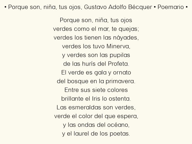 Imagen con el poema Porque son, niña, tus ojos, por Gustavo Adolfo Bécquer