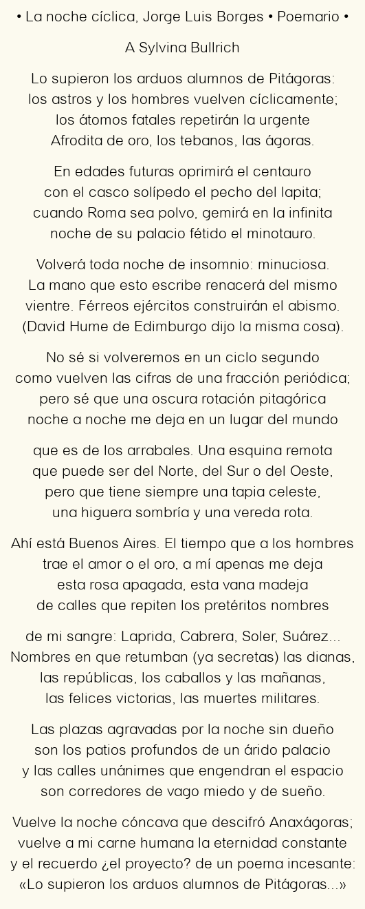 Imagen con el poema La noche cíclica, por Jorge Luis Borges
