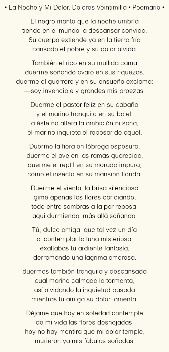 Imagen con el poema La Noche y Mi Dolor, por Dolores Veintimilla