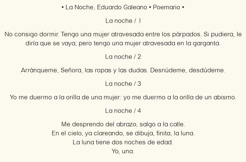 Imagen con el poema La Noche, por Eduardo Galeano