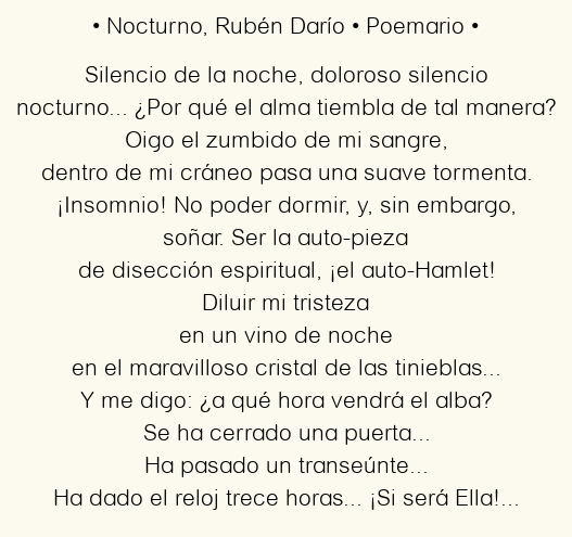 Imagen con el poema Nocturno, por Rubén Darío