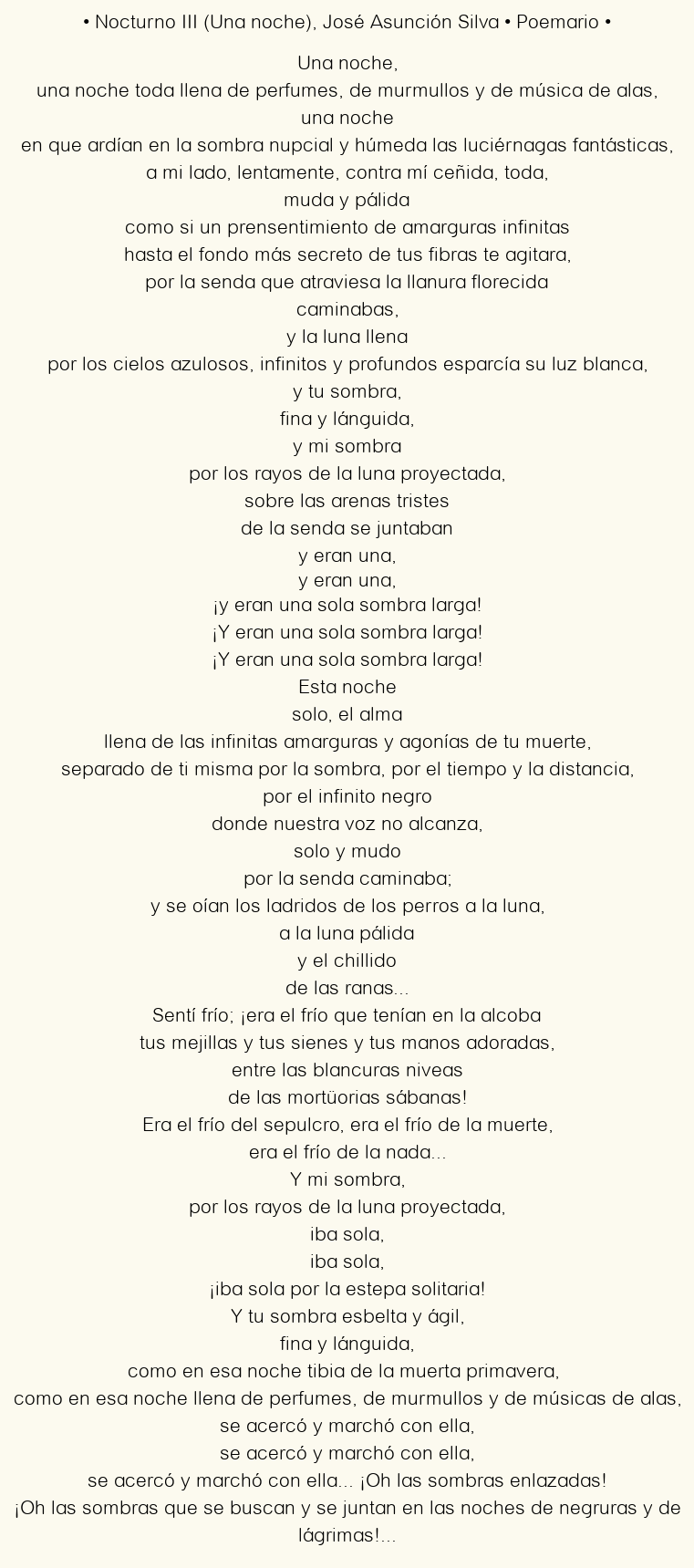 Imagen con el poema Nocturno III (Una noche), por José Asunción Silva