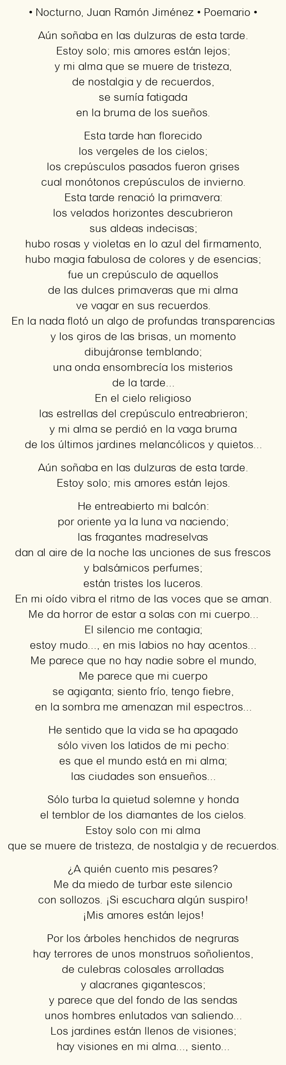 Imagen con el poema Nocturno, por Juan Ramón Jiménez