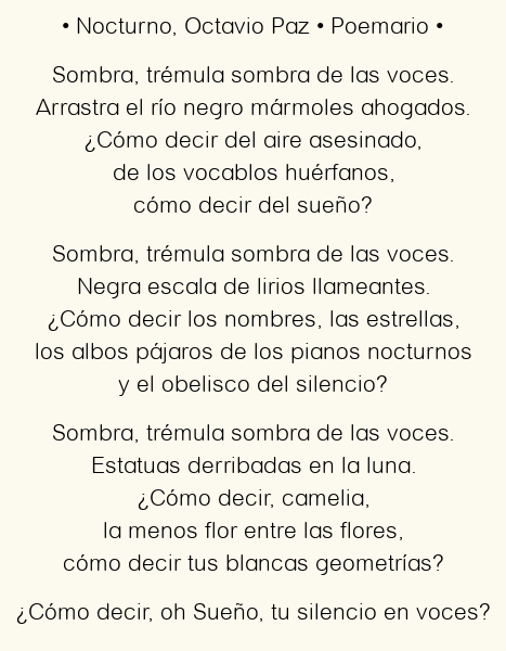 Imagen con el poema Nocturno, por Octavio Paz