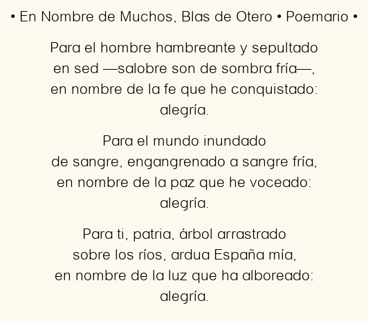 Imagen con el poema En nombre de muchos, por Blas de Otero