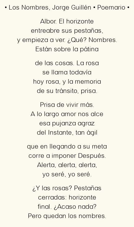 Imagen con el poema Los Nombres, por Jorge Guillén