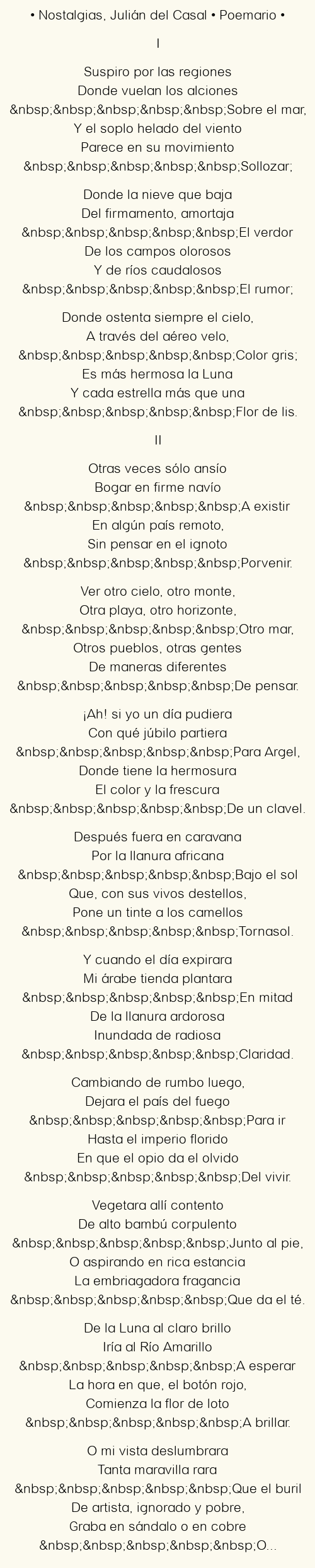 Imagen con el poema Nostalgias, por Julián del Casal