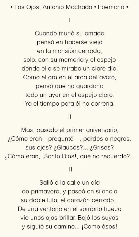 Imagen con el poema Los Ojos, por Antonio Machado