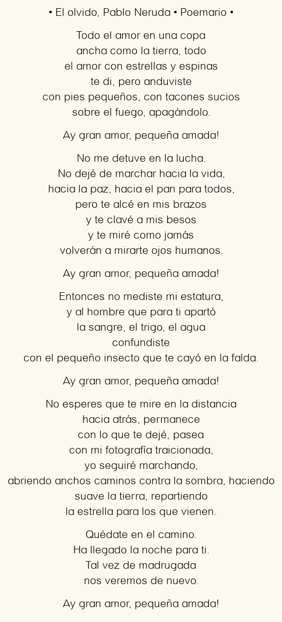 Imagen con el poema El olvido, por Pablo Neruda