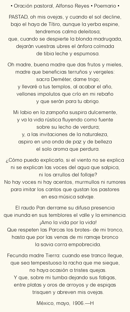 Imagen con el poema Oración pastoral, por Alfonso Reyes
