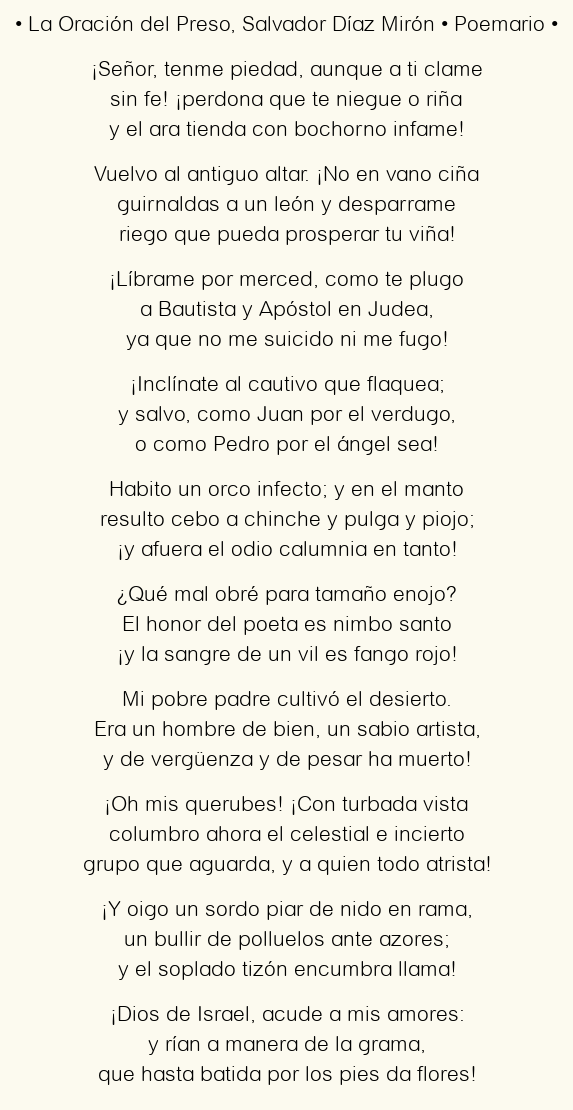 Imagen con el poema La Oración del Preso, por Salvador Díaz Mirón