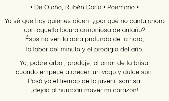 Imagen con el poema De Otoño, por Rubén Darío