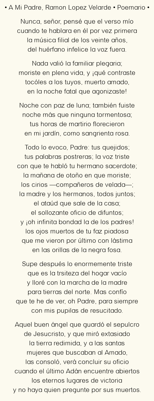 Imagen con el poema A Mi Padre, por Ramon Lopez Velarde