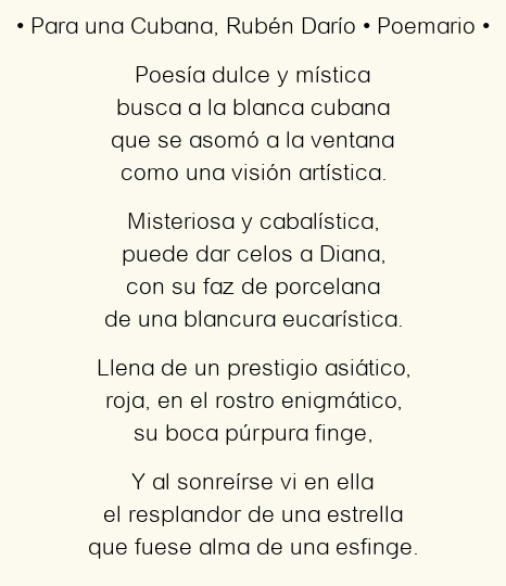 Imagen con el poema Para una Cubana, por Rubén Darío