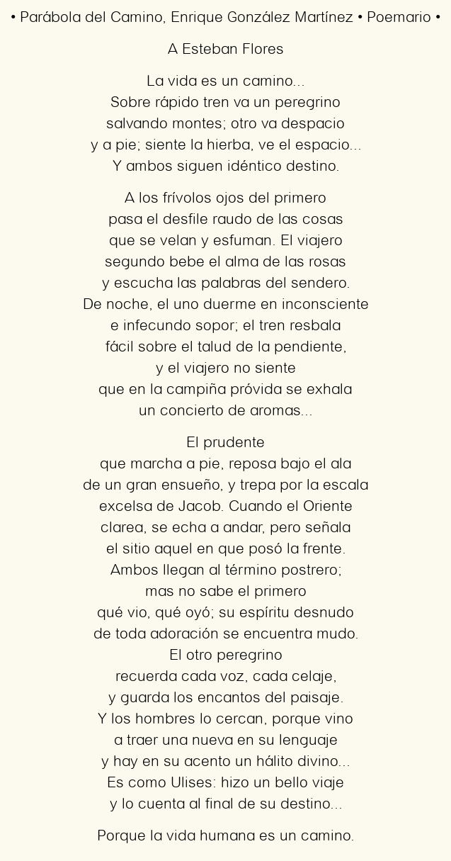 Imagen con el poema Parábola del Camino, por Enrique González Martínez