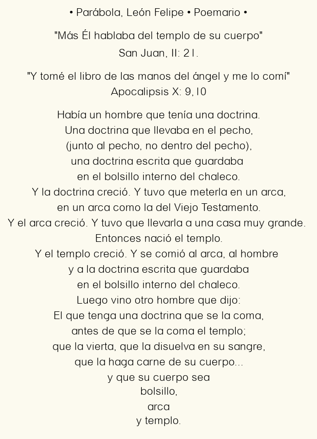 Imagen con el poema Parábola, por León Felipe