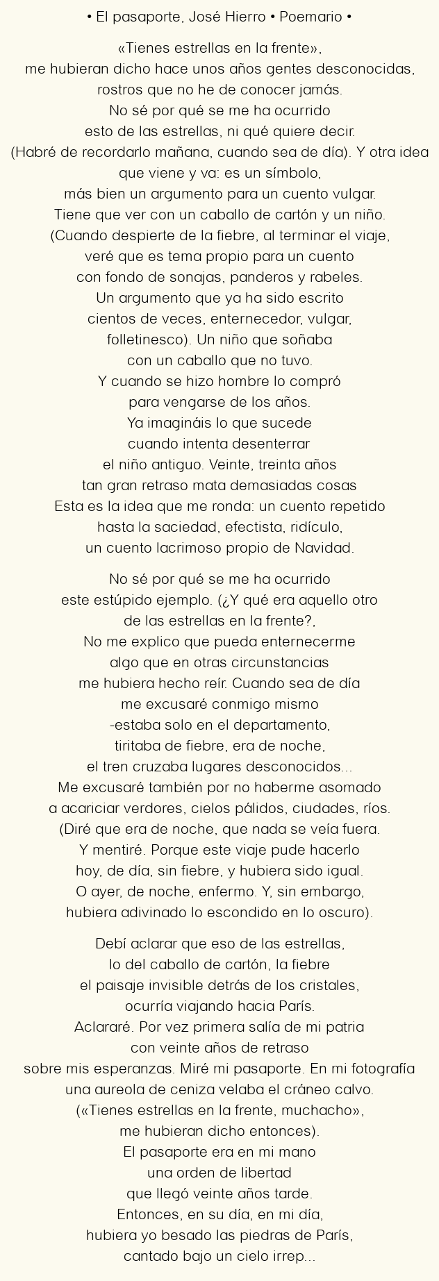 Imagen con el poema El pasaporte, por José Hierro