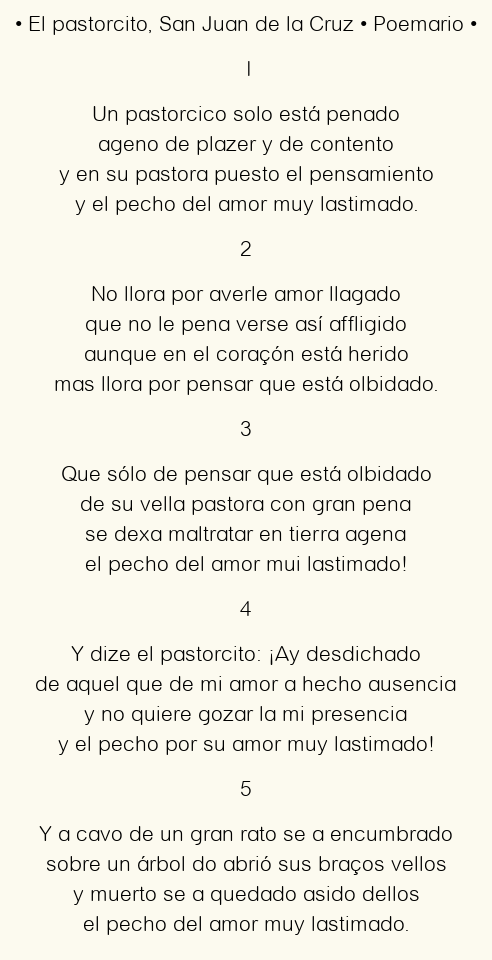 Imagen con el poema El pastorcito, por San Juan de la Cruz
