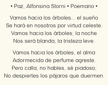 Imagen con el poema Paz, por Alfonsina Storni