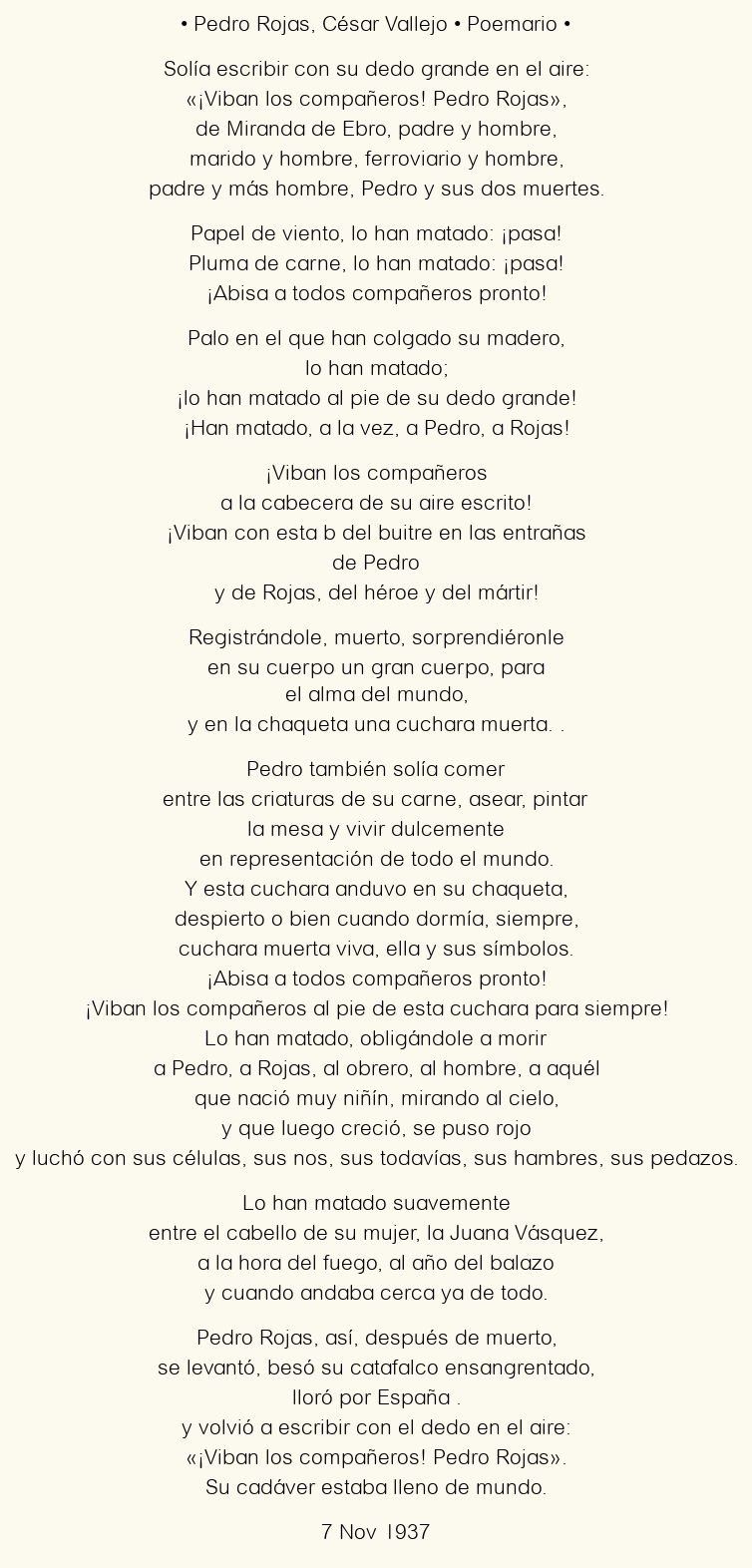Imagen con el poema Pedro Rojas, por César Vallejo