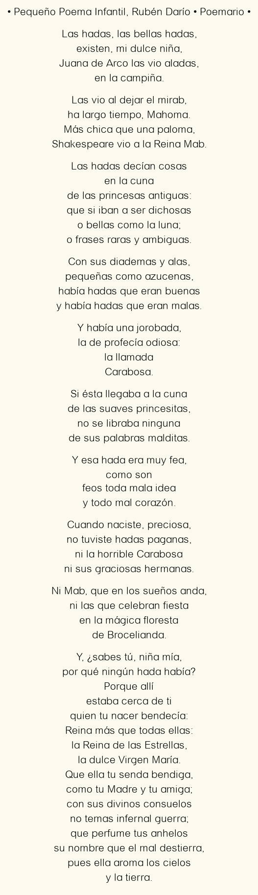 Imagen con el poema Pequeño Poema Infantil, por Rubén Darío