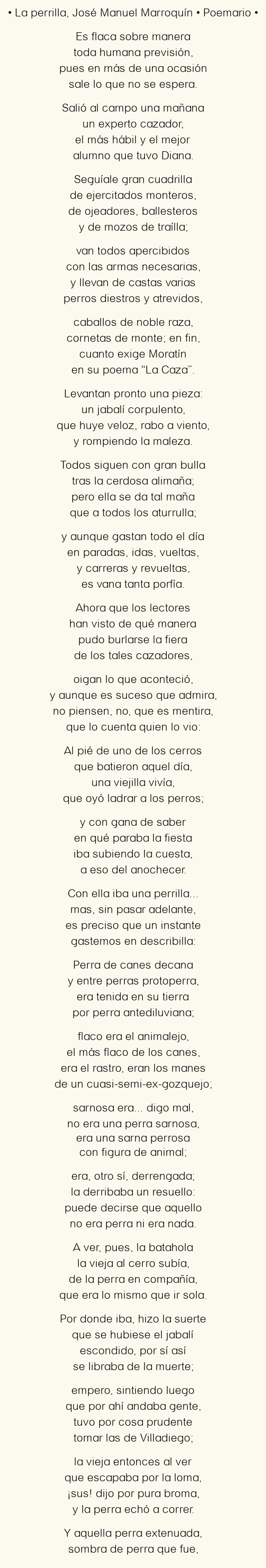 Imagen con el poema La perrilla, por José Manuel Marroquín