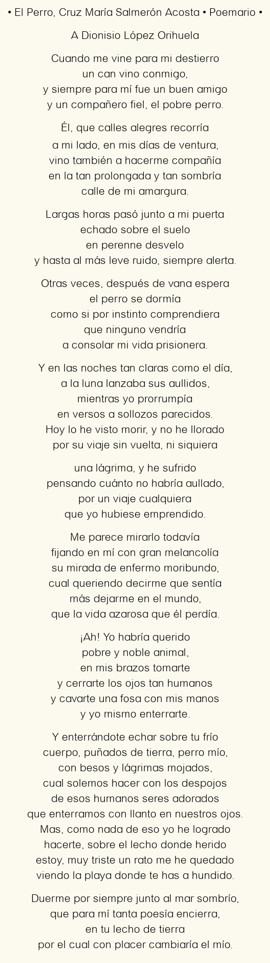 Imagen con el poema El Perro, por Cruz María Salmerón Acosta