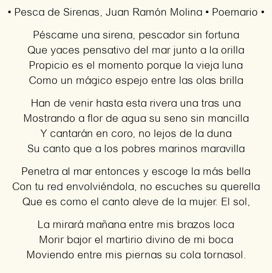 Imagen con el poema Pesca de Sirenas, por Juan Ramón Molina