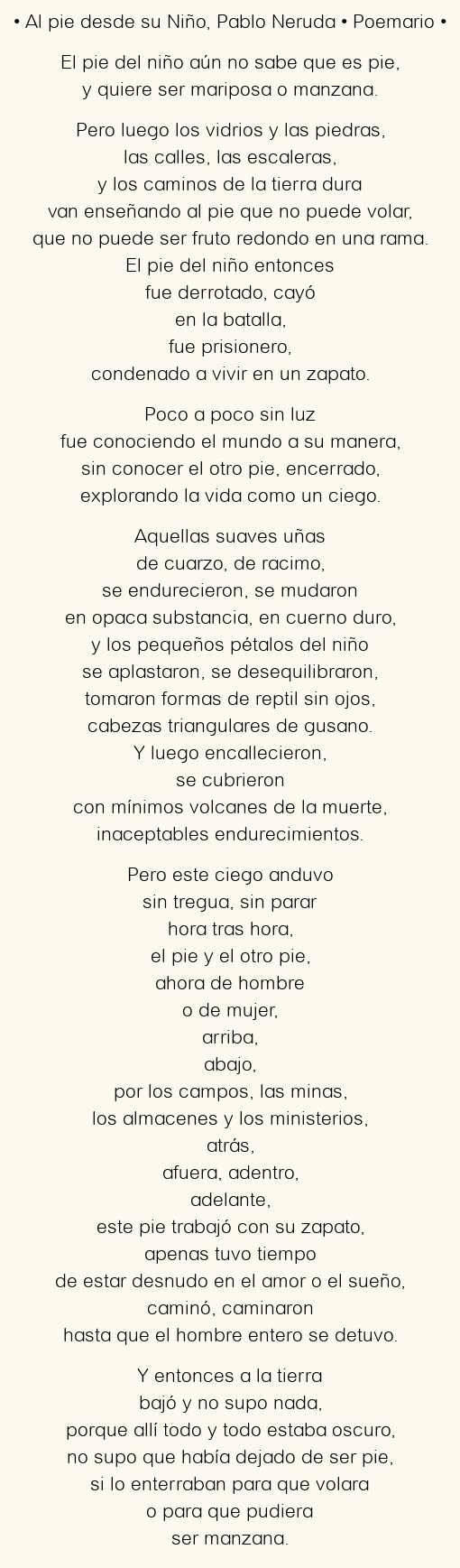 Imagen con el poema Al pie desde su Niño, por Pablo Neruda