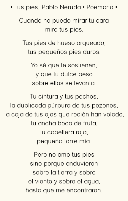 Imagen con el poema Tus pies, por Pablo Neruda